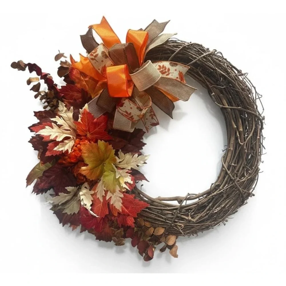 Handmade Fall Foliage Wreath; Autumn Wreath